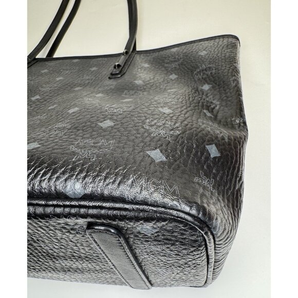 MCM Black Visetos Anya Tote Shoulder Bag Top Zip Carryall - Picture 7 of 12